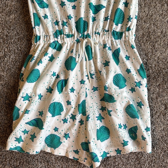 Vintage Medium Teal Seashell Print Sleeveless Romper - Picture 3 of 5